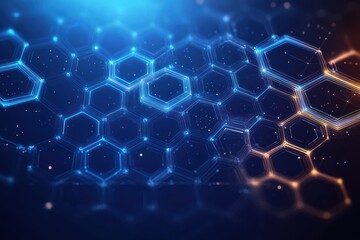 Futuristic Science Abstract Background with Hexagonal Patterns and Flowing Waveforms