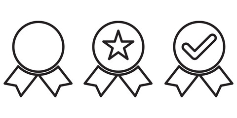 medal award icon, certificate badge with seal ribbon with check mark icons - certified prize icon checkmark symbol. 1176