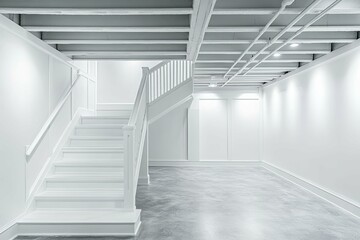 A bright clean minimalist staircase in an open interior space