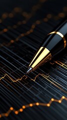 A close-up of a pen on a financial chart representing market trends.