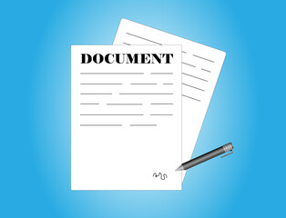 Illustration of signing documents on a blue background