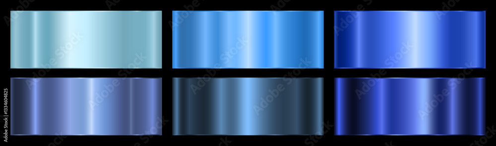Fototapete a set of six blue gradients with an outline on a black background. metallic gradient effects for tex