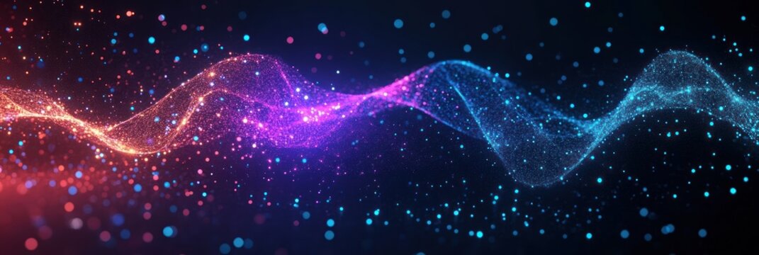 Futuristic Scientific Visualization of Molecular Structures and Digital Particles in Neon Blue and Purple - Powered by Adobe