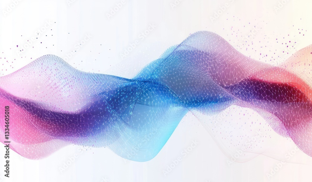 Poster abstract digital artwork with geometric patterns and vibrant gradient waves in modern minimalist sty
