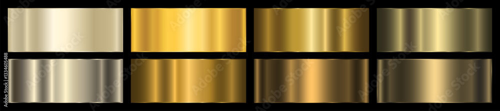 Poster a set of eight gold metallic gradients with a frame on a black background. a pattern with a shiny me