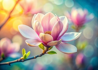 Fototapeta premium Pastel Magnolia Macro Tilt-Shift Photography: Delicate Spring Bloom