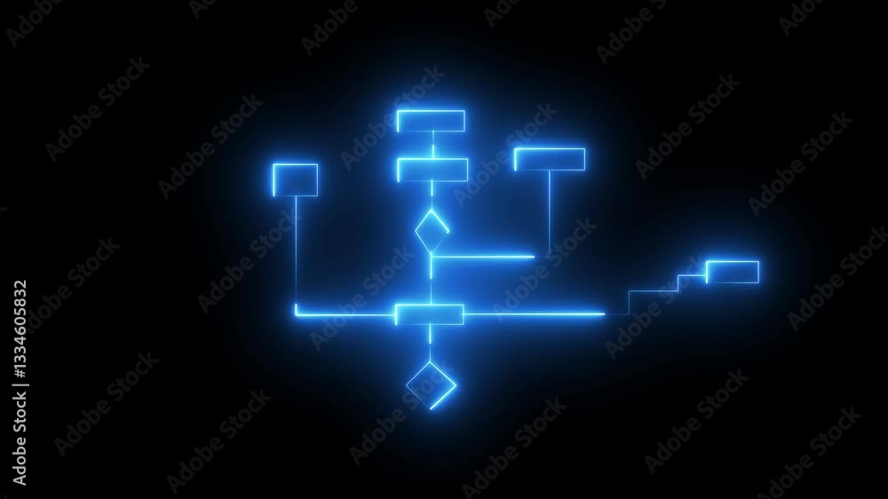 Poster diagram illustrating a linear process flow neon line business hierarchy connection contour corporate