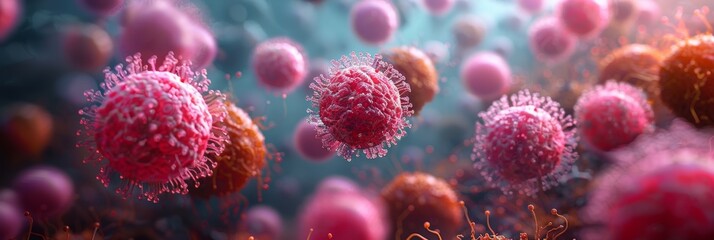 Medical Illustration Representing Cancer Concepts with 3D Depiction of T-Cells and Cancer Cells Explaining Immune System Responses Scientifically Accurate Visualization