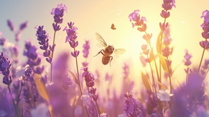 A bumblebee pollinating lavender blossoms.