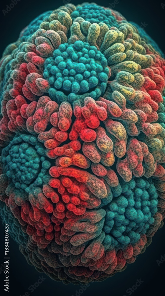 Fototapete detailed microscopic rendering of a textured spherical biological entity with vibrant multicolored s