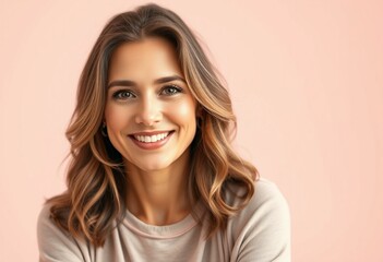 Fototapeta premium Softly lit female portrait on pastel background