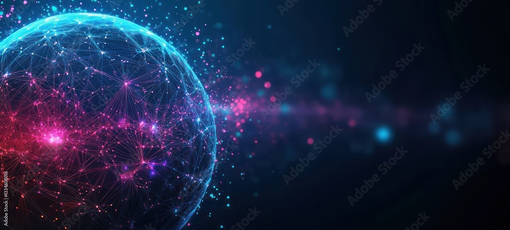 Poster futuristic digital network with glowing circuit elements and quantum technology concept
