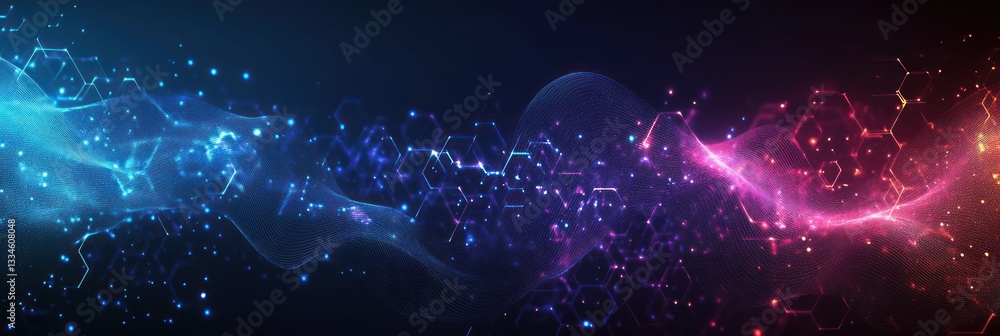 Poster futuristic abstract digital background with hexagons and waves technology innovation concept