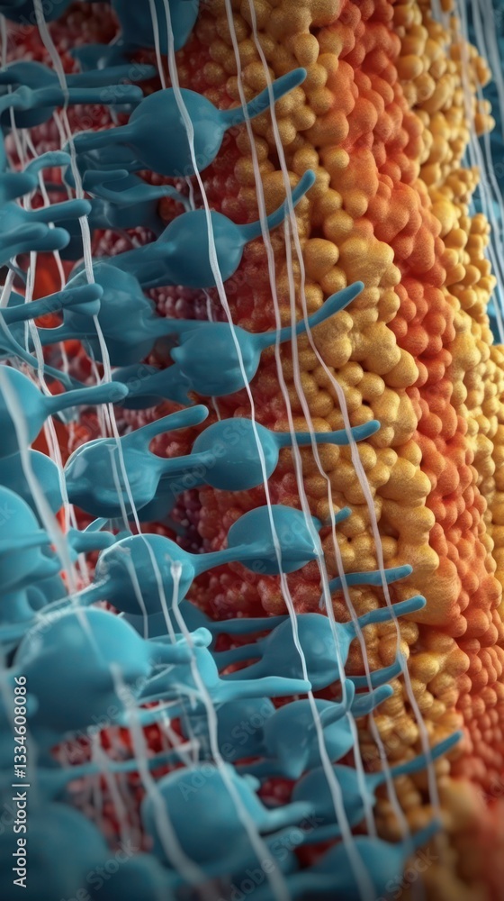 Aufkleber detailed microscopic representation of interconnected biological cells with filamentous structures e