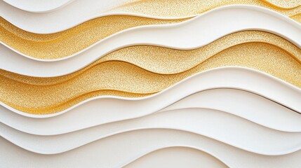 Obraz premium golden background glitter and harmony, A close-up of layered white and gold wave patterns, creating a visually appealing texture with a blend of elegance and modern design.