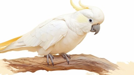 Fototapeta premium A cockatoo perched on a branch with a curious tilt to its head.