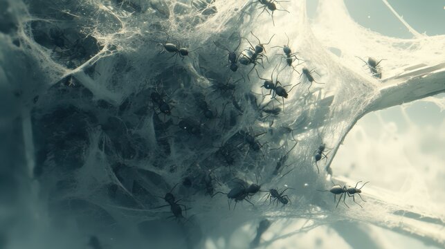 A colony of ants working together to build their nest.