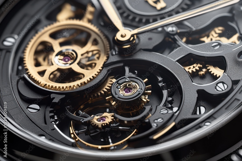 Poster detailed view of intricate mechanical watch movement showcasing precision engineering and design