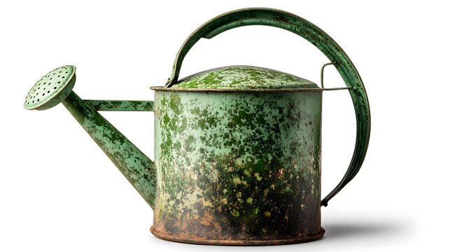Antique Green Metal Watering Can with Vintage Rusty Finish