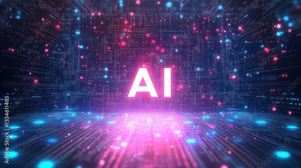 Poster futuristic artificial intelligence design with neural networks and gradient colors