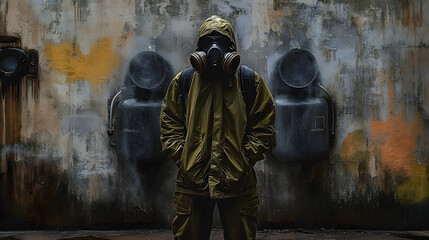 Fototapeta premium Memorial Day for all victims of the use of chemical weapons. chemical weapons. A man in chemical protection