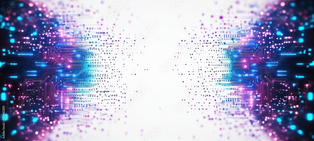 Aufkleber futuristic digital circuit board design abstract background with neon lines and symmetrical composit
