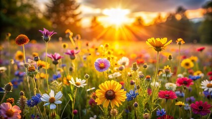 Obraz premium Perfect Exposure: Peaceful Wildflower Meadow with Copy Space for Text
