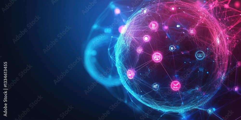 Poster futuristic digital network concept with big data visualization and global connectivity in high-tech 