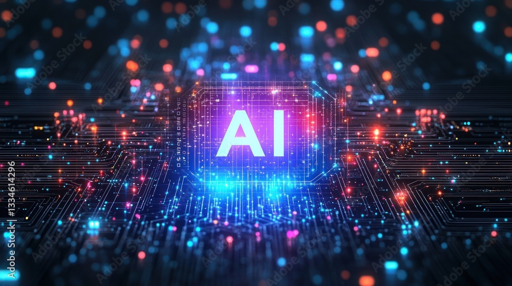 Poster futuristic artificial intelligence concept with neural networks and gradient colors in digital art s