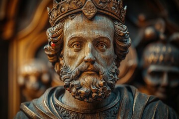 Obraz premium Saint Edmund the King, Noble Warrior in Historic Attire, Embodying Loyalty, Strength, and Majesty Among Ancient Relics
