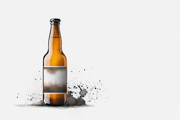 Stylish beer bottle with a customizable label, surrounded by an artistic splash, perfect for branding and advertising.