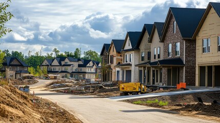 Developing residential neighborhood with newly constructed houses presents a real estate opportunity and future homeownership for families