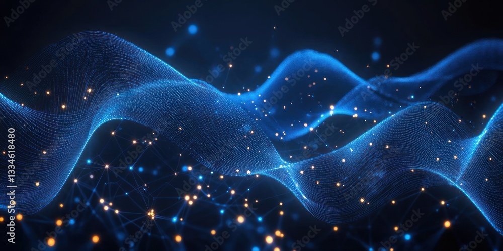 Aufkleber abstract blue waveform digital art composition technology background with geometric patterns and glo