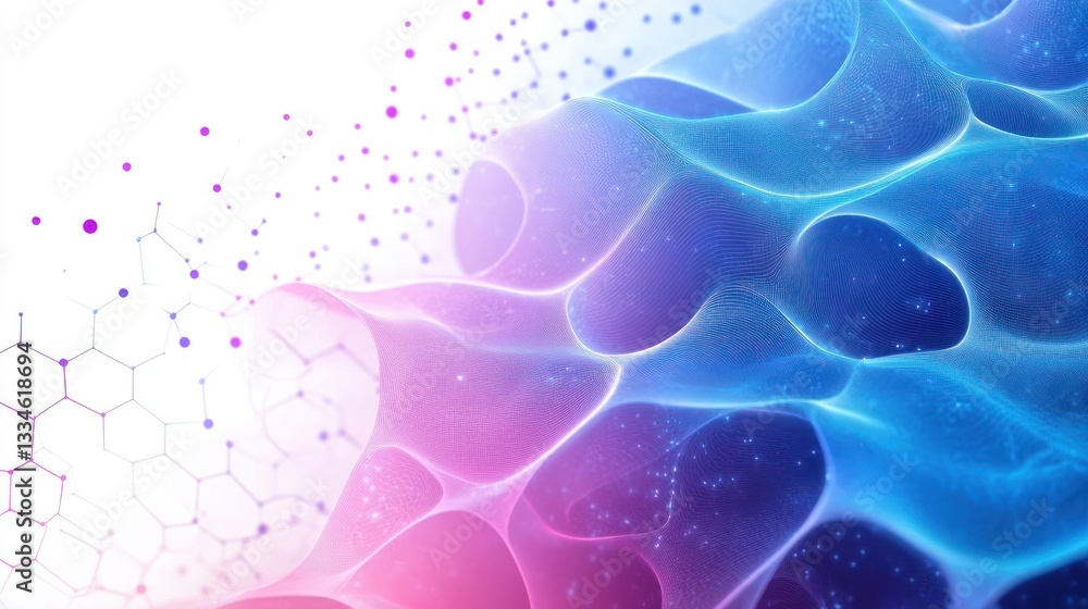 Aufkleber abstract geometric design with hexagonal patterns and wave flow in pastel blue pink gradients
