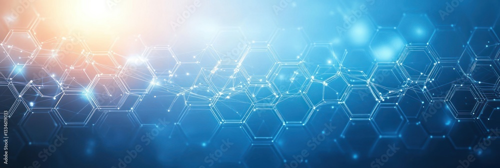 Poster medical science abstract background with hexagonal molecular structures and digital innovation