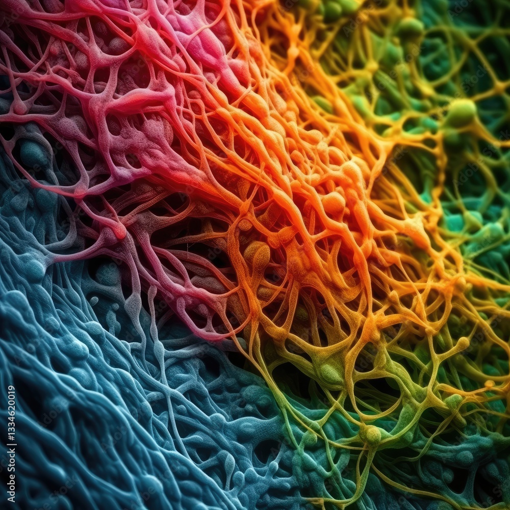 Poster microtubules structure within cellular organelles under high magnification showing vibrant colorizat