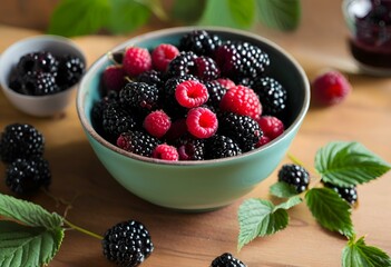 raspberries and blackberries in a bowl