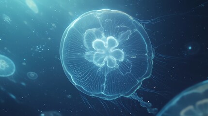 A jellyfish floating gracefully in the depths of the ocean.