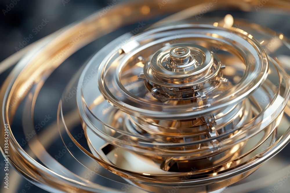 Poster intricate design of a brass mechanism showcasing concentric circular layers