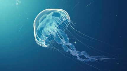 A jellyfish floating serenely in the deep ocean.