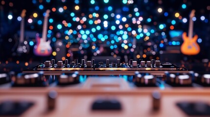 Neon Music Studio  Mixing Console  Guitars  Lights