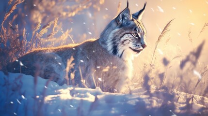 A lynx prowling through the dense underbrush.