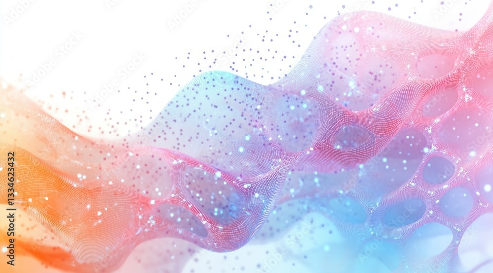 Poster abstract medical technology background with hexagons and wave patterns in soft pastel colors