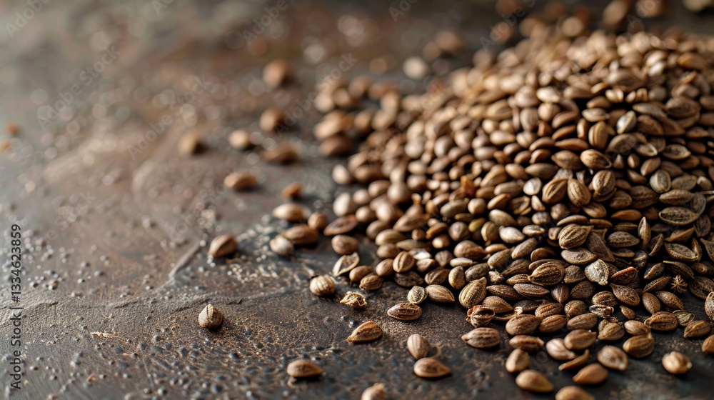 Poster milk thistle seeds arranged on a table with empty space for text or image overlays