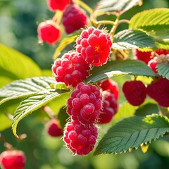 ripe raspberries on a bush