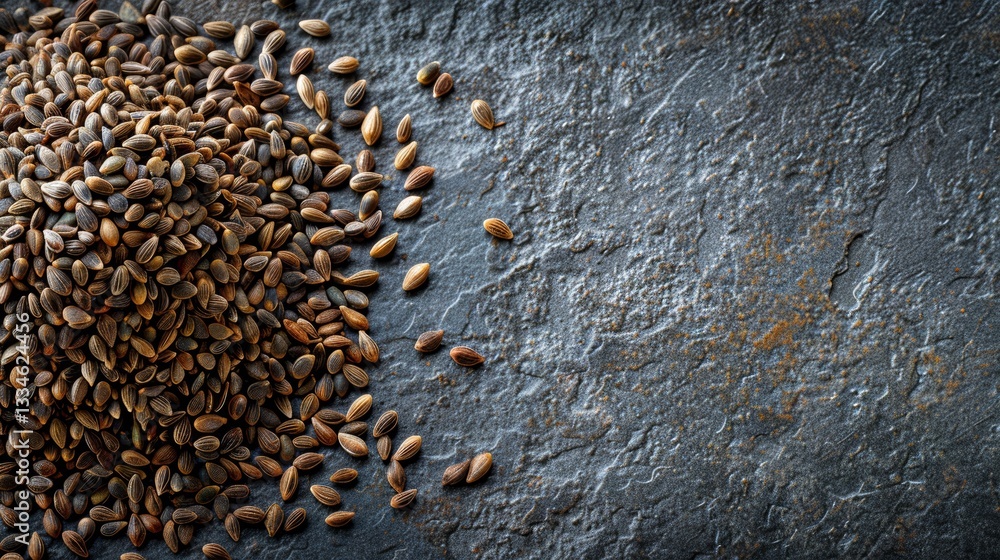Poster milk thistle seeds arranged on a table with generous empty space