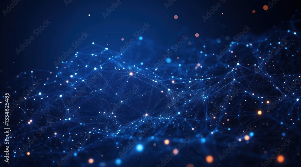 Poster futuristic digital network abstract background glowing blue geometric shapes and connecting lines in