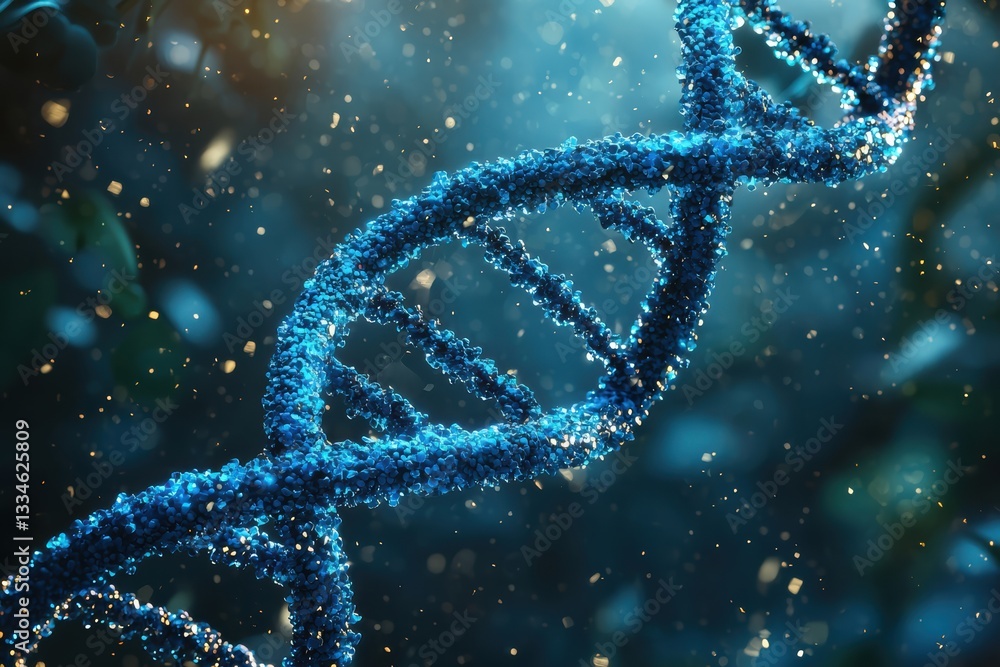 Aufkleber conceptual image of double helix structure, shimmering in blue tones, surrounded by mystical atmosph