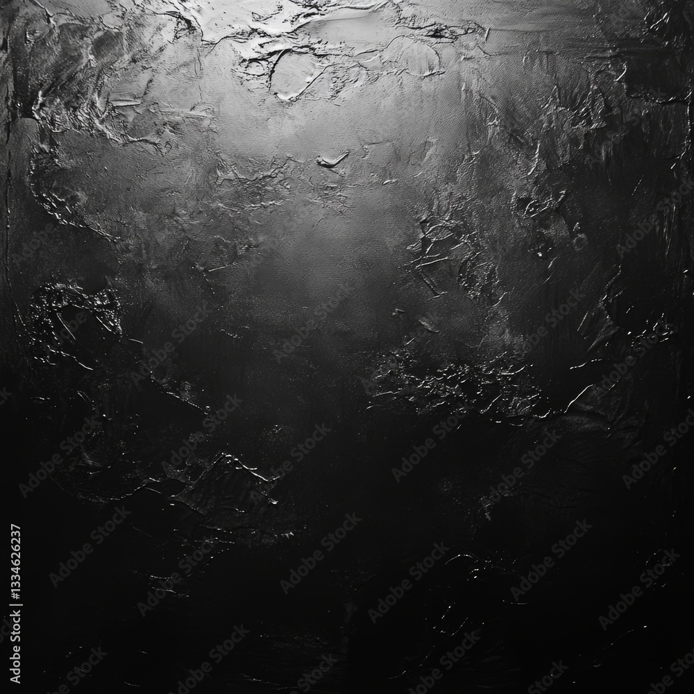 Poster dramatic close up of deep black textured surface with rough plaster and uneven brush strokes, creati