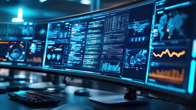 Modern data center screens, night